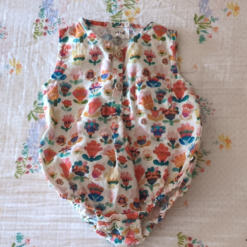Oeuf Floral Linen Romper